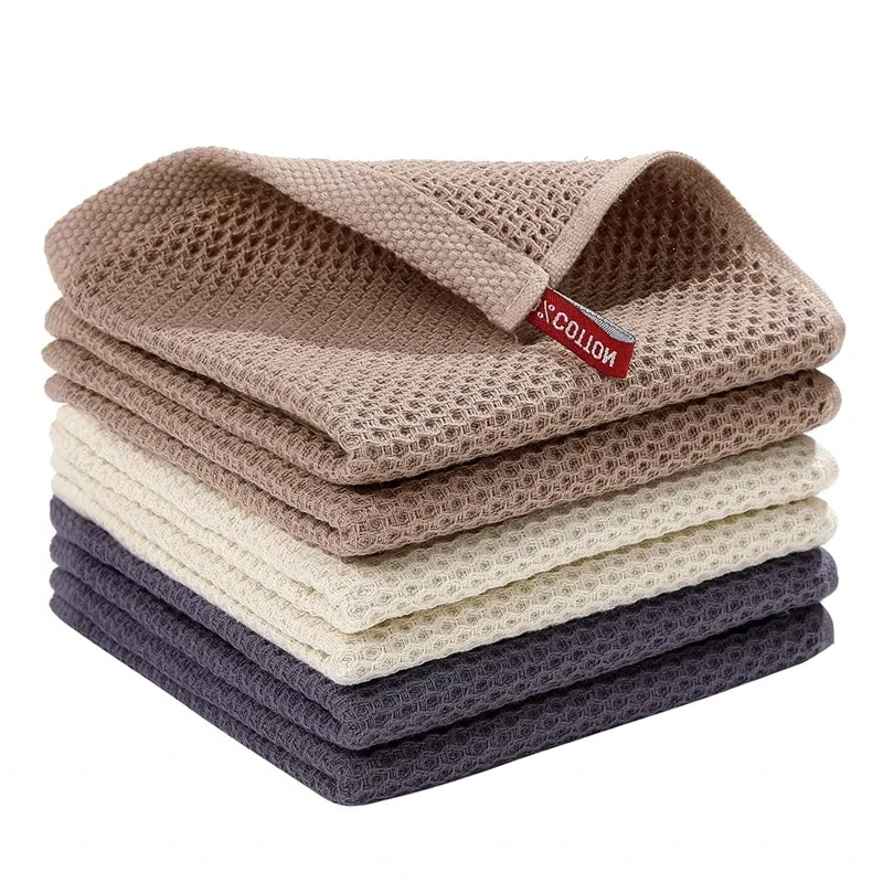 5PCS Premium Cotton Towel Set: Soft & Absorbent for Kitchen, Breathable Honeycomb Face Wash and Efficient Household Cleaning