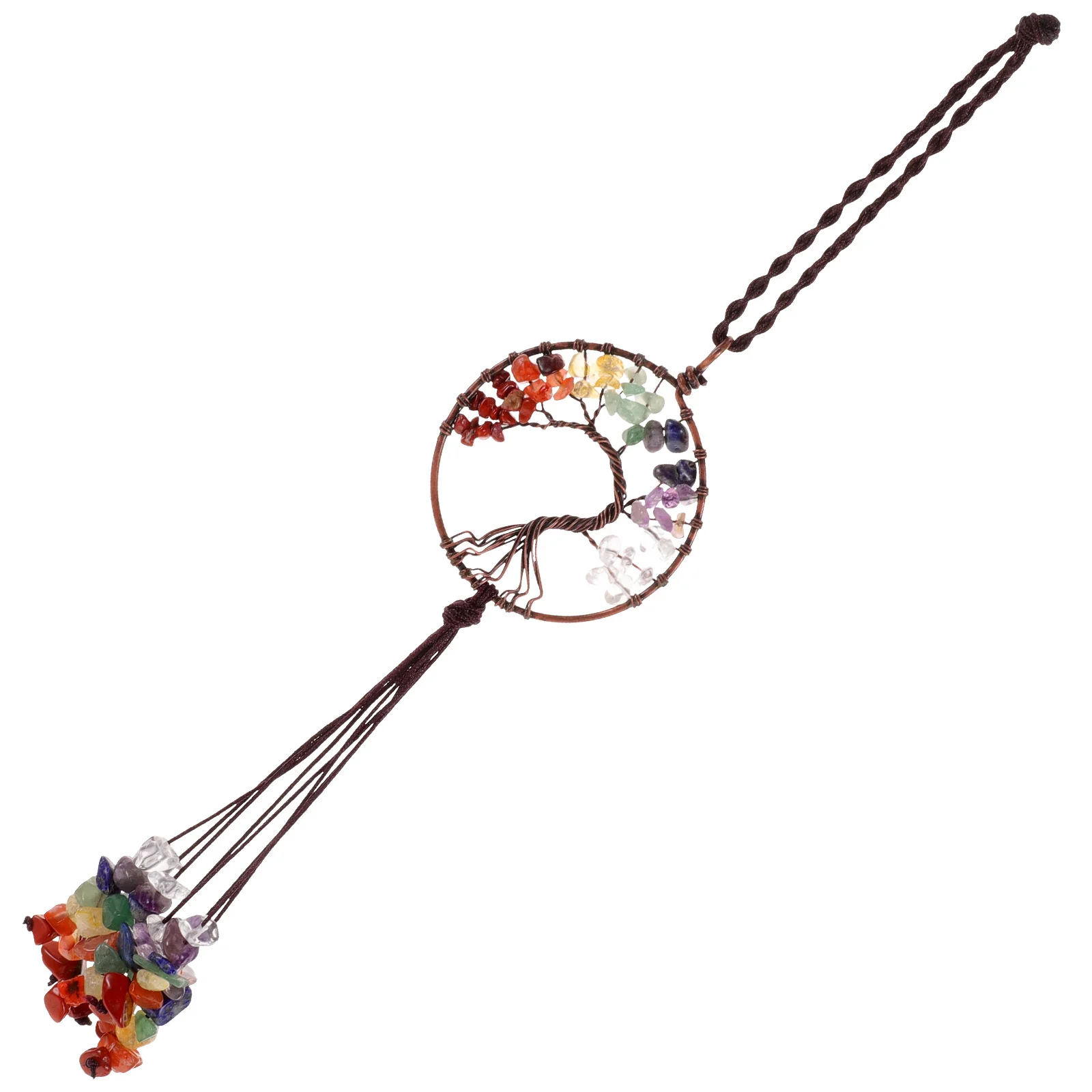 

Tree Pendant Car Hanging Ornament 5Cm Colorful Stone Cotton Metal Design Rearview Mirror Decor For Car Interior Auto Pendant