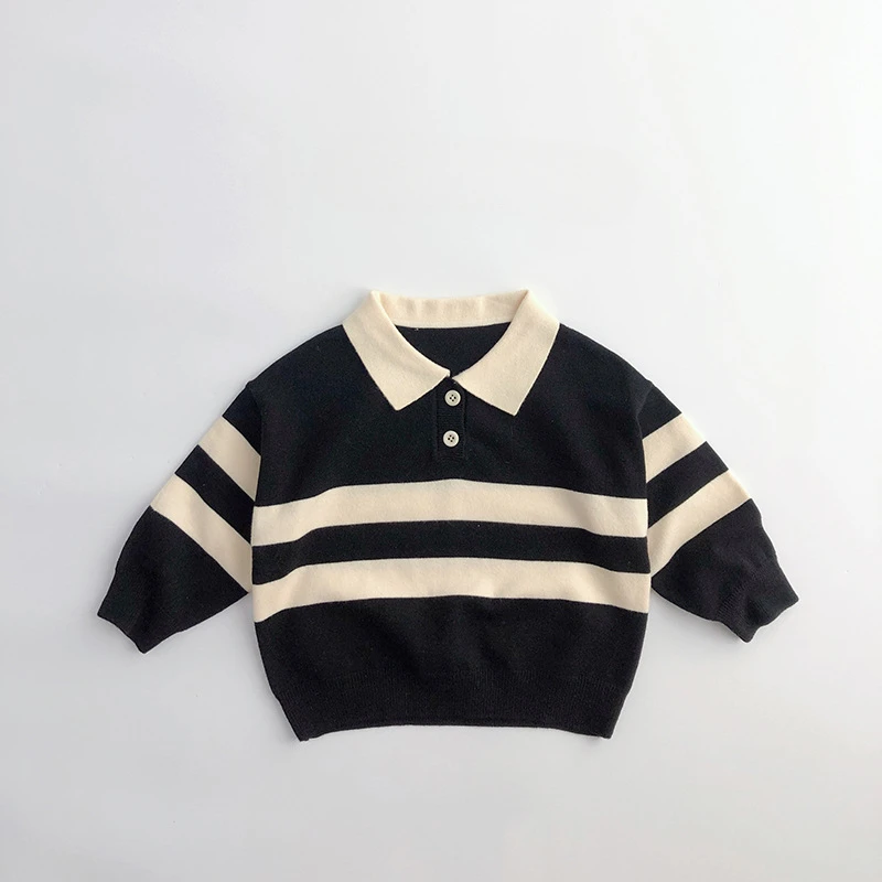 Autumn New Children\'s Sweater Two button striped polo knit sweater Kids Tops Boys fashion loose Knit wear