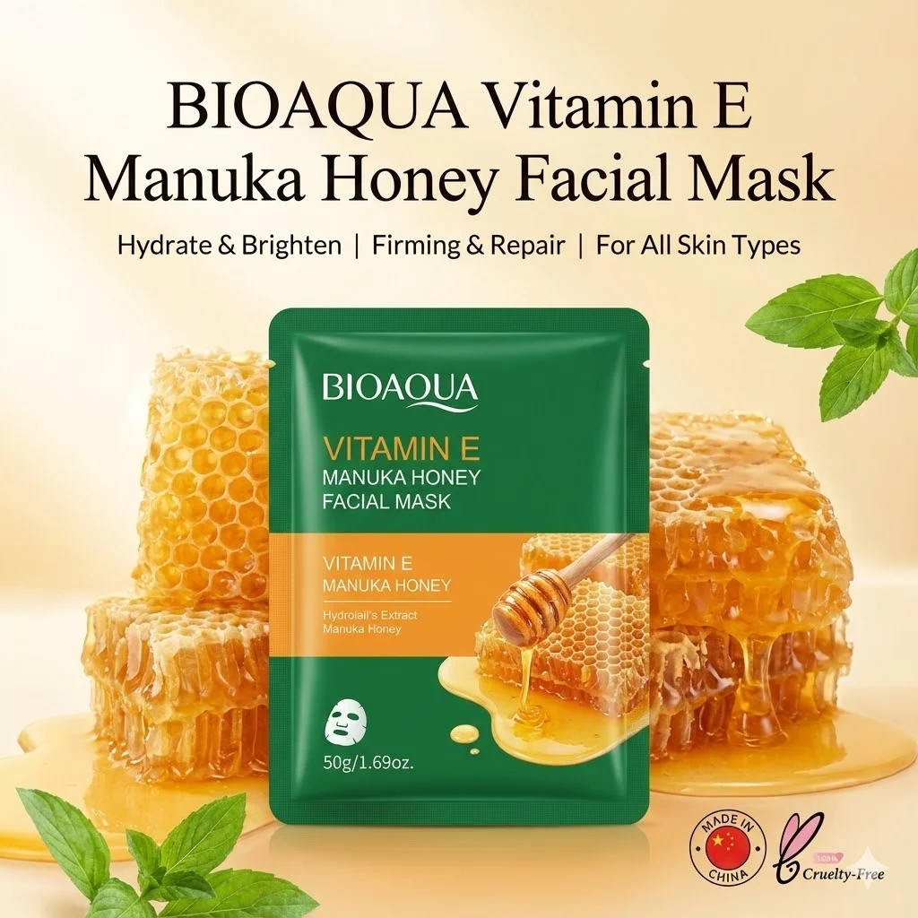 BIOAOUA Vitamin E Honey Face Mask Deep Hydrating Moisturizing Nourishing For All Skin Types