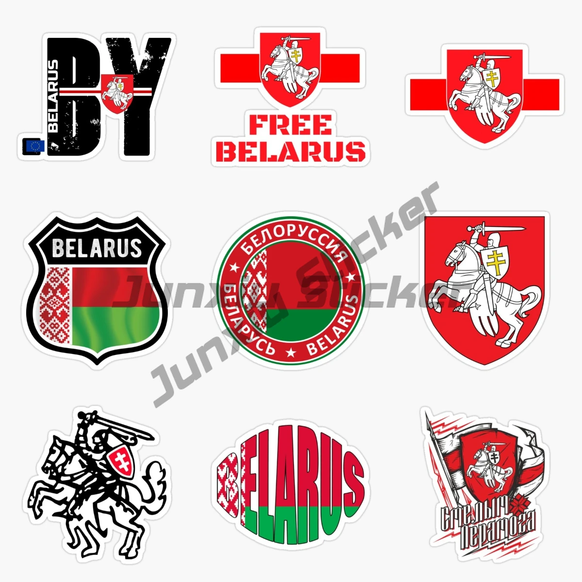 

Belarus Car Decal Country Code Flag Sticker White Knight Crest National Flag Waterproof Accessories Vinyl Self-adhesive Sticker
