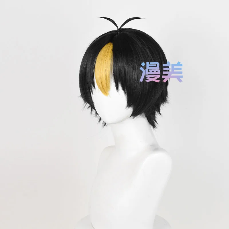 Yuk nishinoya cosplay Paróka 30cm Rövid távú Sztrájktörő Arany- highlights haja Anime Gabalyodik Ellenálló Szintetikus wigs