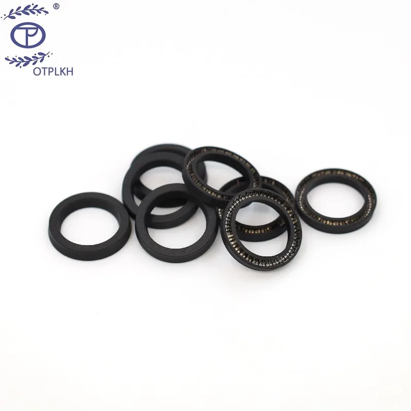 

Spring seal ring for holes Modified PTFE with added carbon fiber Black with V-shaped spring OTPLKH manufacturer customized