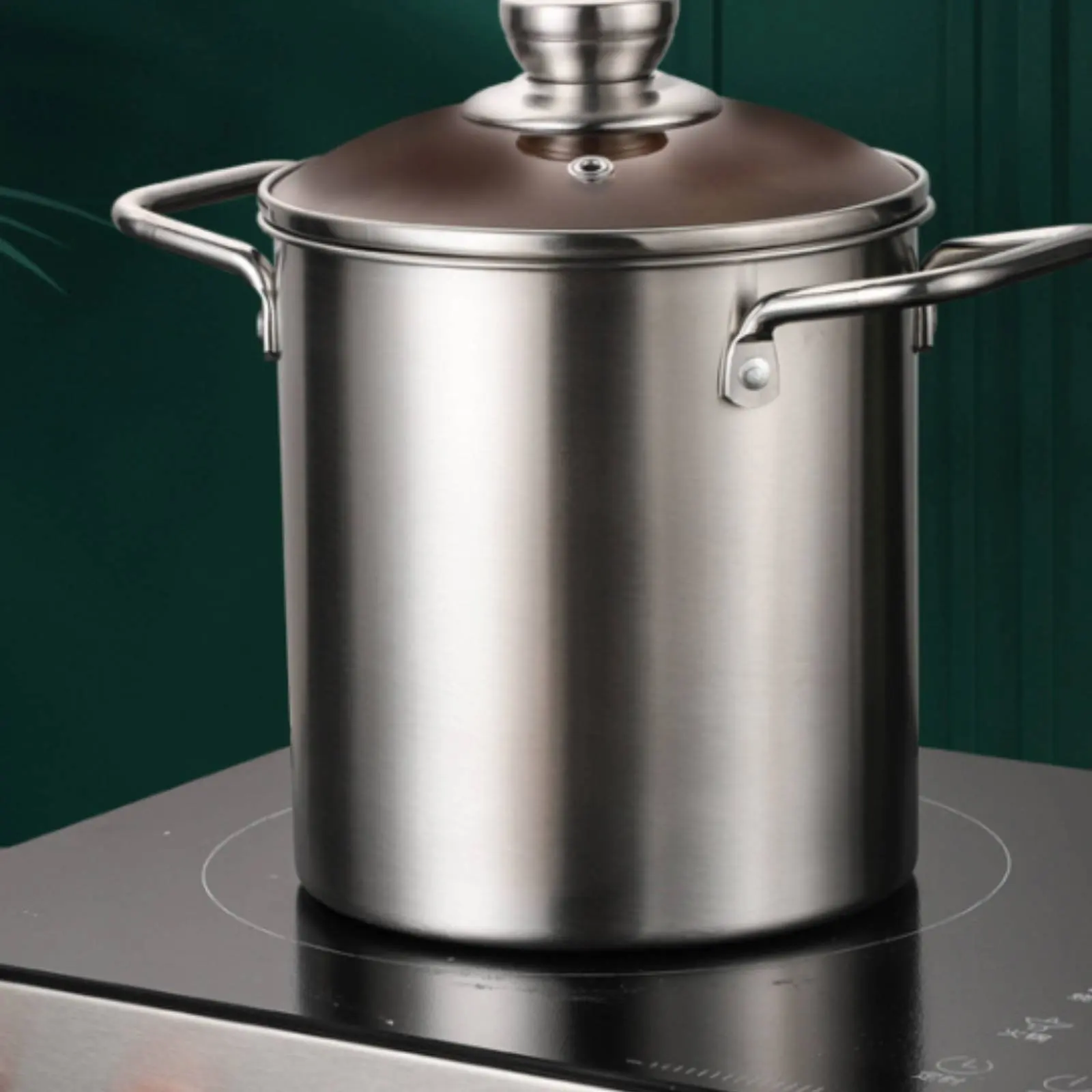 Deep Fryer Pot with Strainer Easy to Clean Fried Potato Sticks Pot Stockpot Glass Lid for Home Kitchen view 3