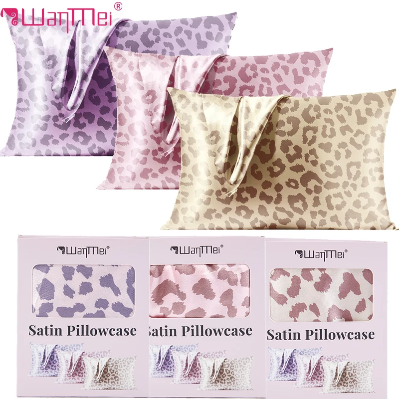 1Pc Leopard Print Satin Pillowcase for Hair and Skin Care, Soft Silky Vegan Silk Pillow Case Anti-Frizz Wrinkle Reduction