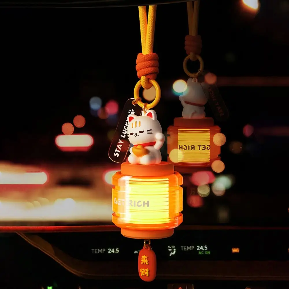 Mini Size Lucky Cat Lantern Portable Design Creative Ornament Fortune Cat Night Light Warm White Hanging Pendant