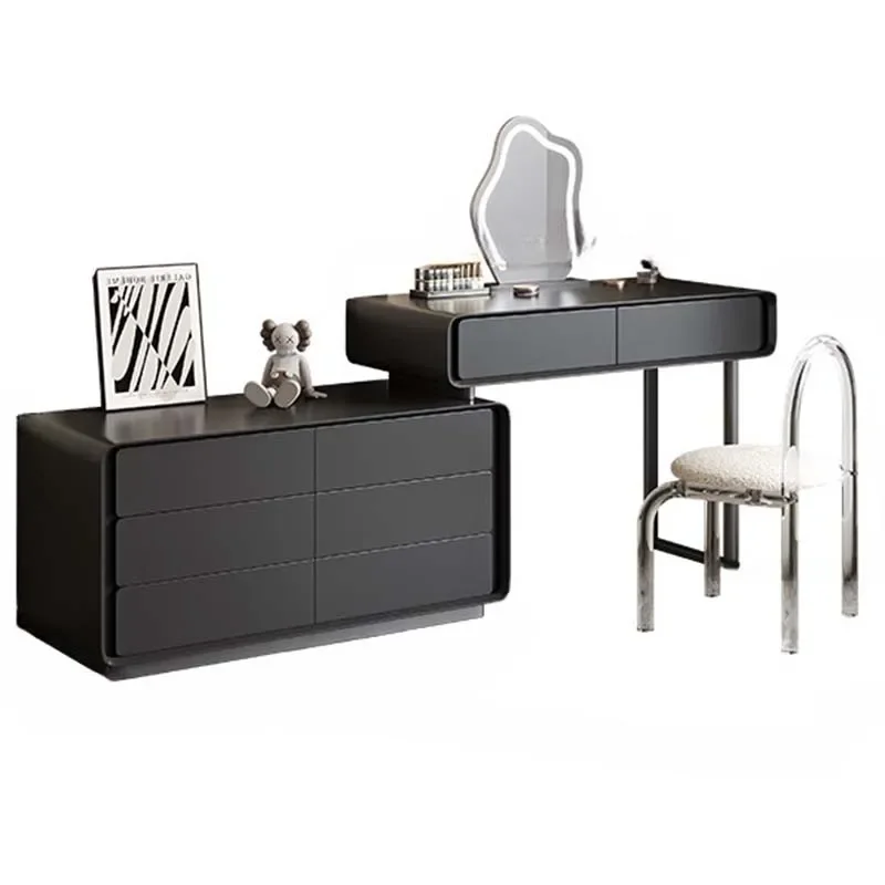 Vintage Black Dressing Table Cabinet Aesthetic Luxury Stool Mirror Dressers Storage Modern Metal Penteadeira Bedroom Furniture