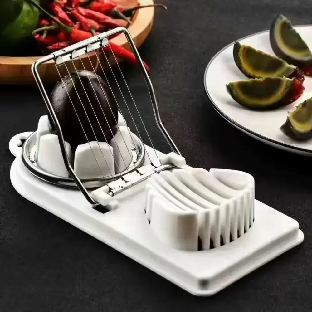 

2-in-1 Household Stainless Steel Egg Slicer Cutter Ultimate Tool for Slicing Regular Eggs Preserved Eggs Century Eggs Egg Holder
