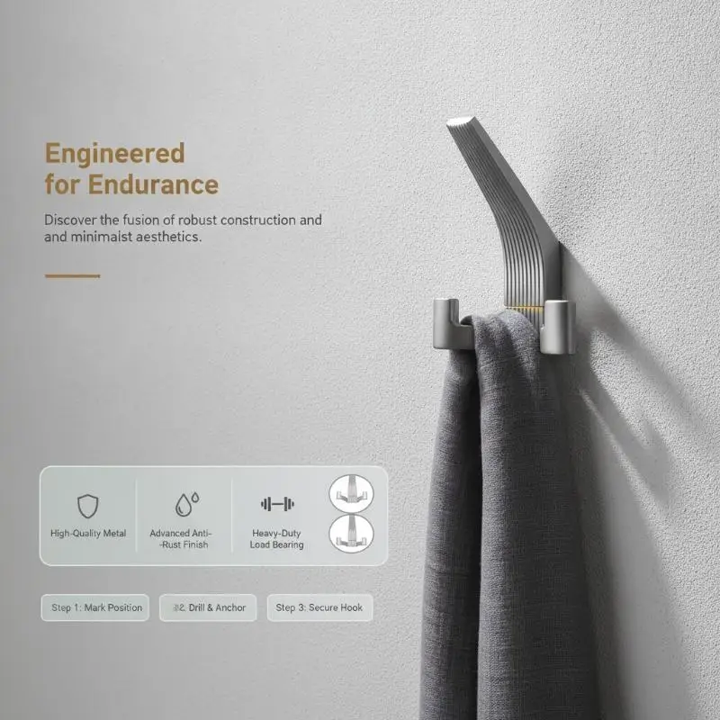 Nordic Wall-mounted Coat Hanger For Bathroom A High-end Metal Hook For Hanging Clothes On The Wall After Entering The Bathroom