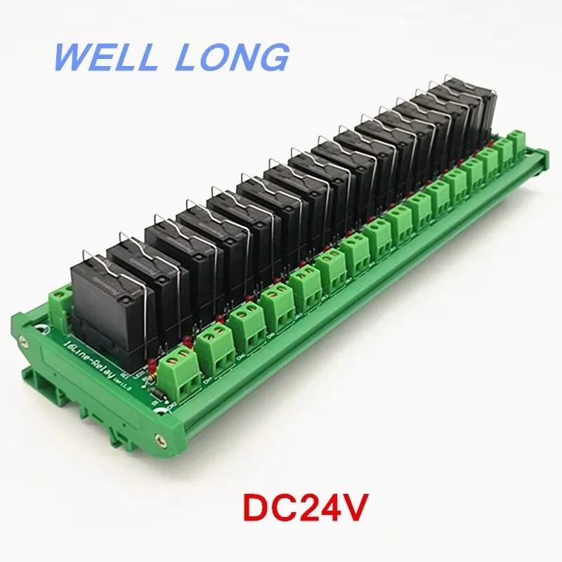 DIN Rail Mount 16 DPDT 5A Power Relay Interface Module, JW2SN-DC24V Relay.