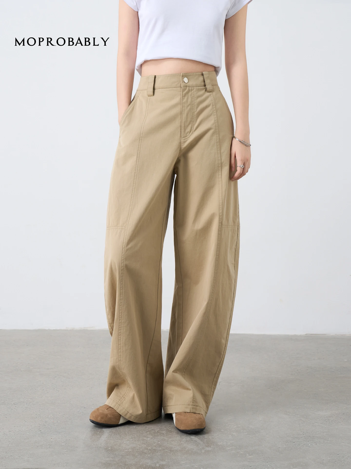 

Модные повседневные хлопковые рабочие брюки свободного кроя, зауженные, длинные, с изогнутым кроем, MPBY Li Ynuo, 100% хлопок, женские брюки