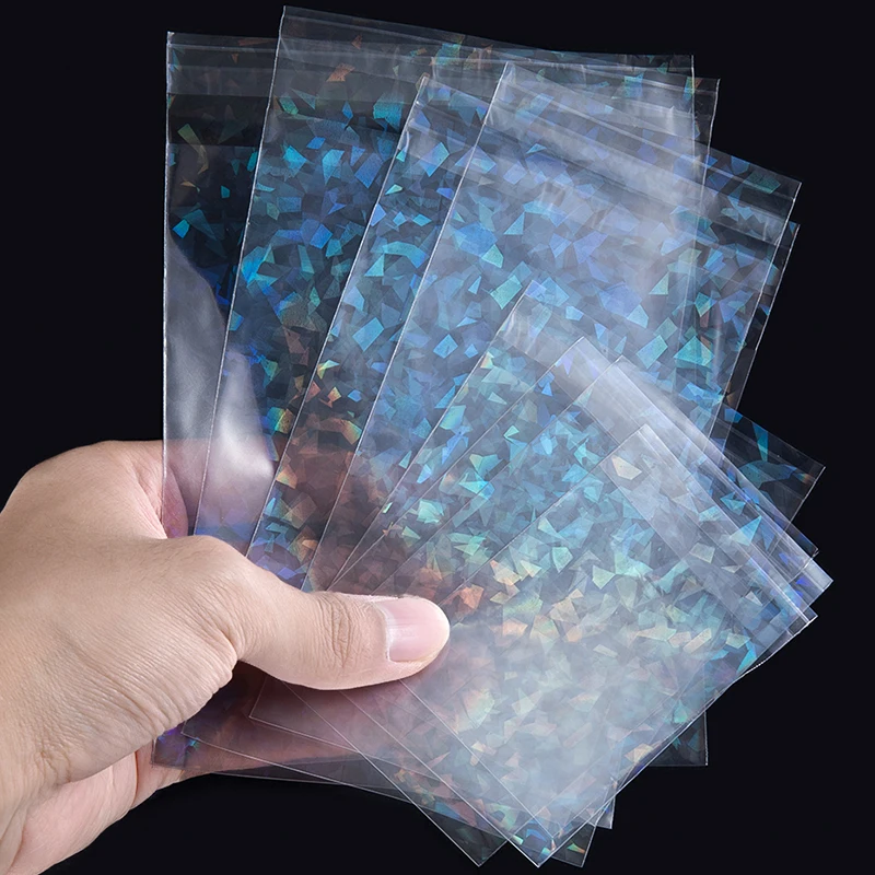 50 pçs saco autoadesivo laser holográfico transparente fragmento de laser bolsa de plástico para flash crachá pacote saco mangas de cartão