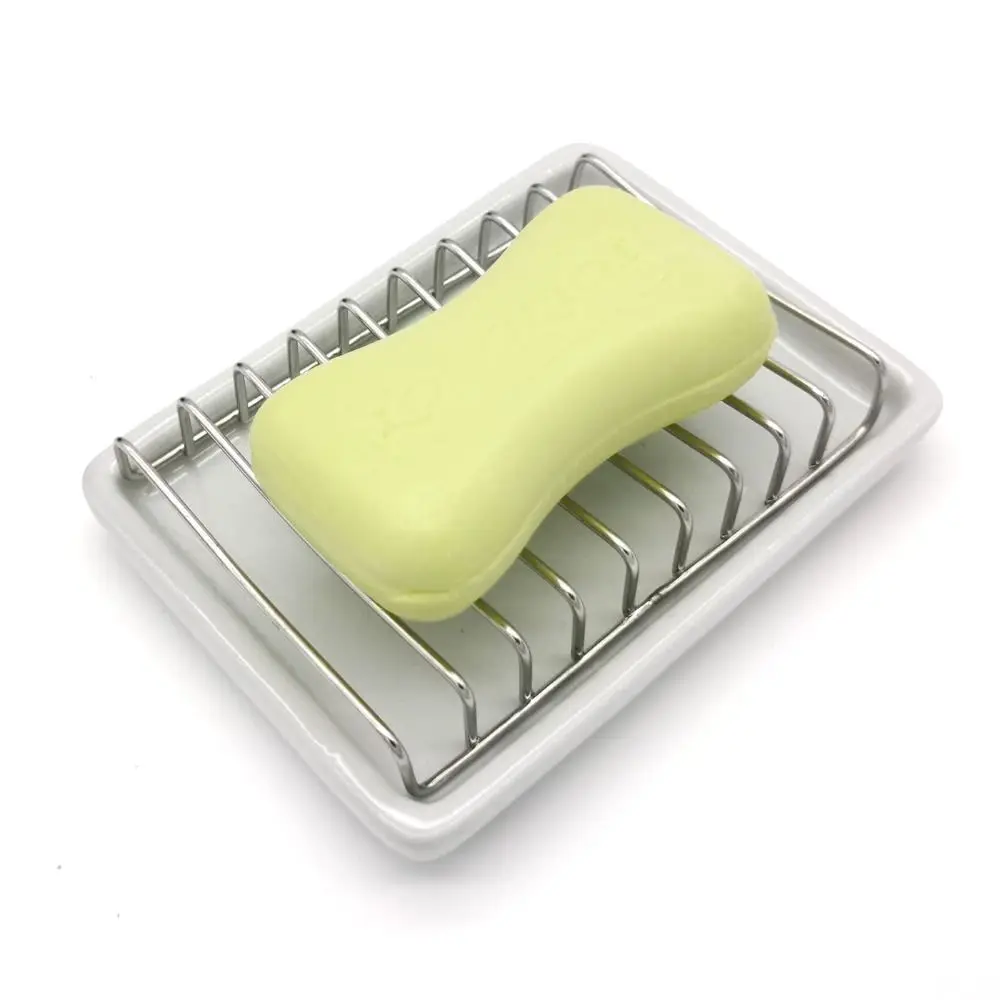 

Multi-function Ceramic Soap Dish Ceramic Anti-corrosion Storage Dish Non-standing Water Stainless Steel Cup Holder Household