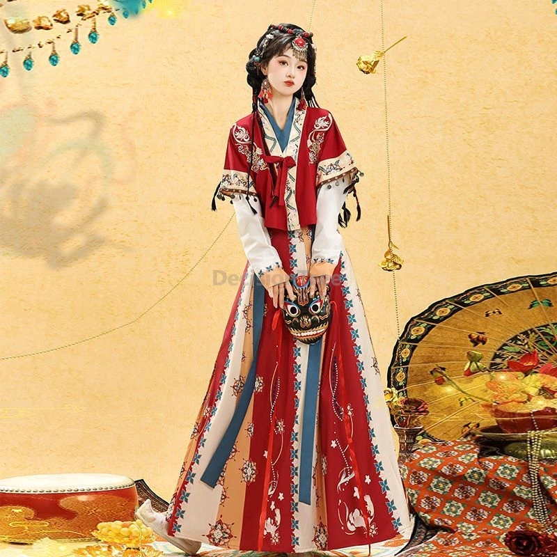 

2025 ethnic style exquisite hanfu set chinese tang dynasty women's daily clothing sweet lively temperament retro printed hanfu