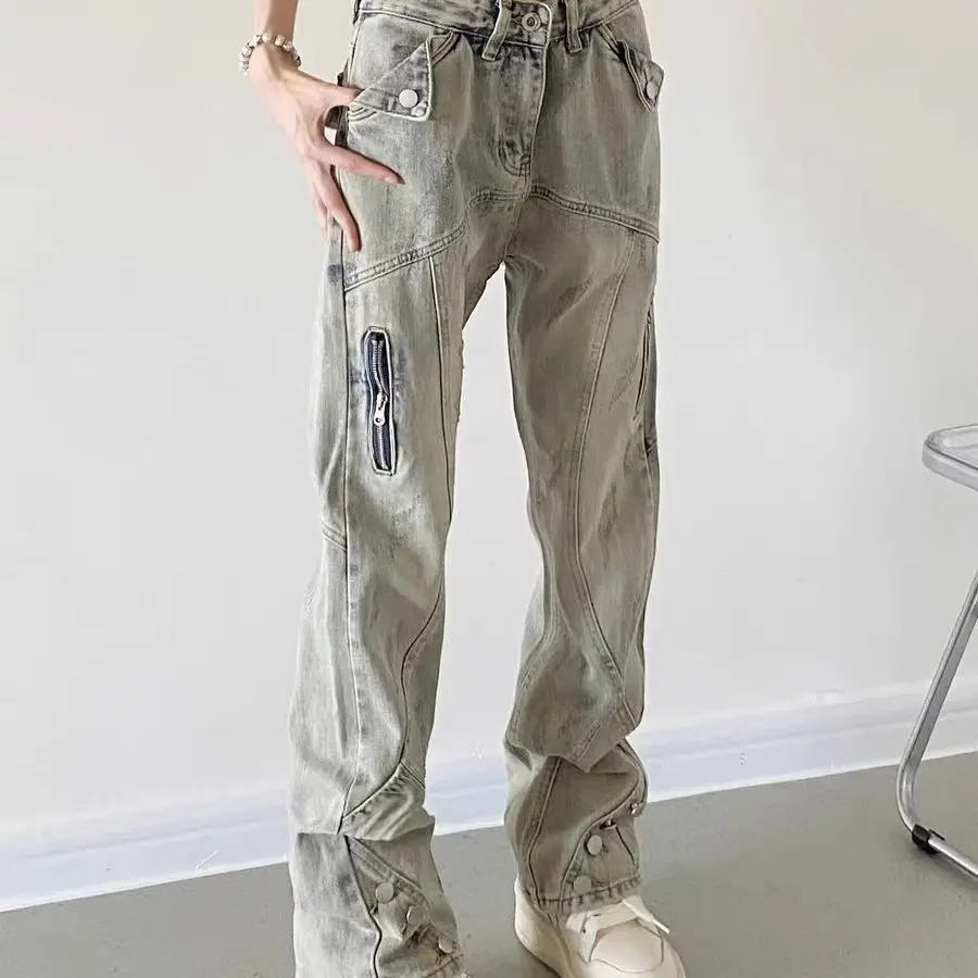 Luxury Man Clothing Brands Yellow Mud Jeans Men's High Street Straight-leg Pants Thin Micro Cargo Straight-leg Flared Pants