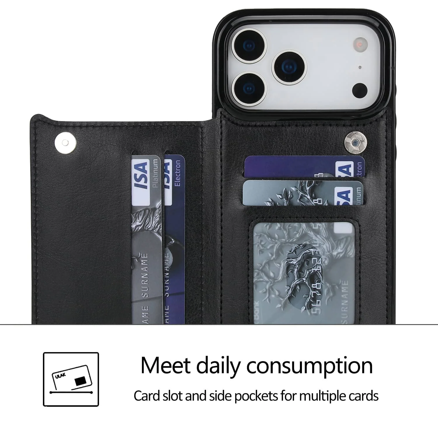 For iPhone 18 Pro/17 Pro Max/17eAir Wallet Case With Card Holder,PU Faux Leather Kickstand Card Slots Case,Double Magnetic Clasp