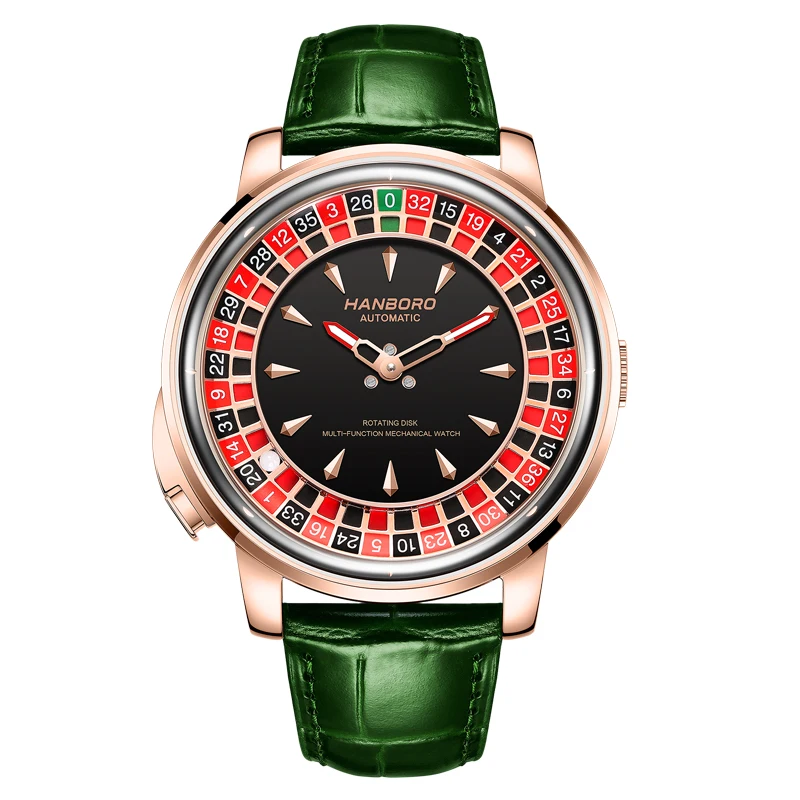 HANBORO Männer Automatische Uhr 46mm Mechanische Armbanduhr One Click Button Spielen Roulette Spiel