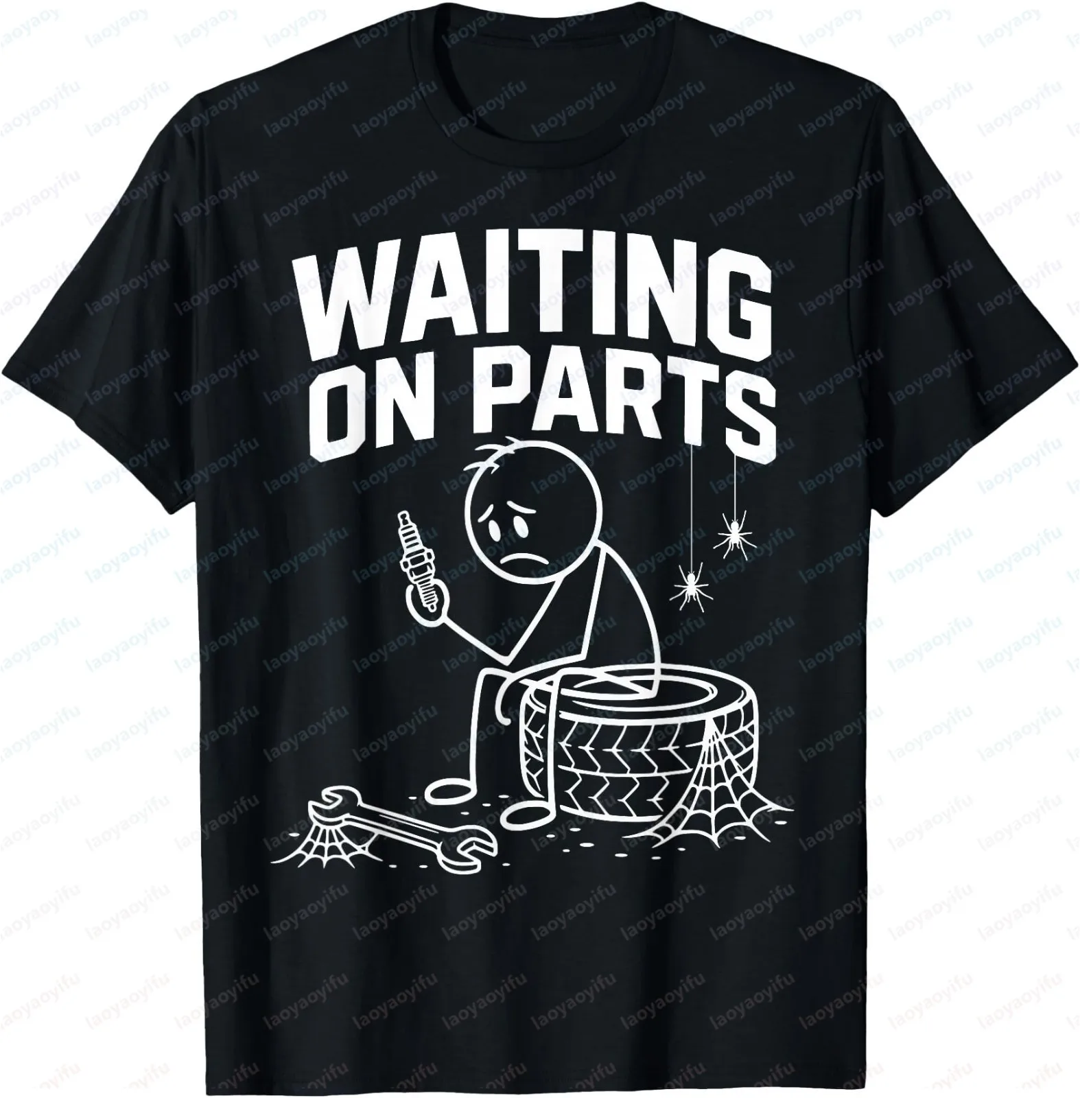 Waiting on Parts Funny Mechanic Humor Repair Car Technician  T Shirt  Unisex T-shirt Short-sleeved Round-neck Stylish Casual