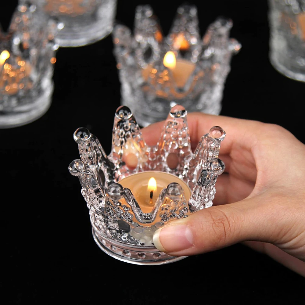Portavelas Tealight, portavelas con corona de cristal, portavelas votivo de cristal para mesa de comedor, centro de mesa, decoración del hogar, boda