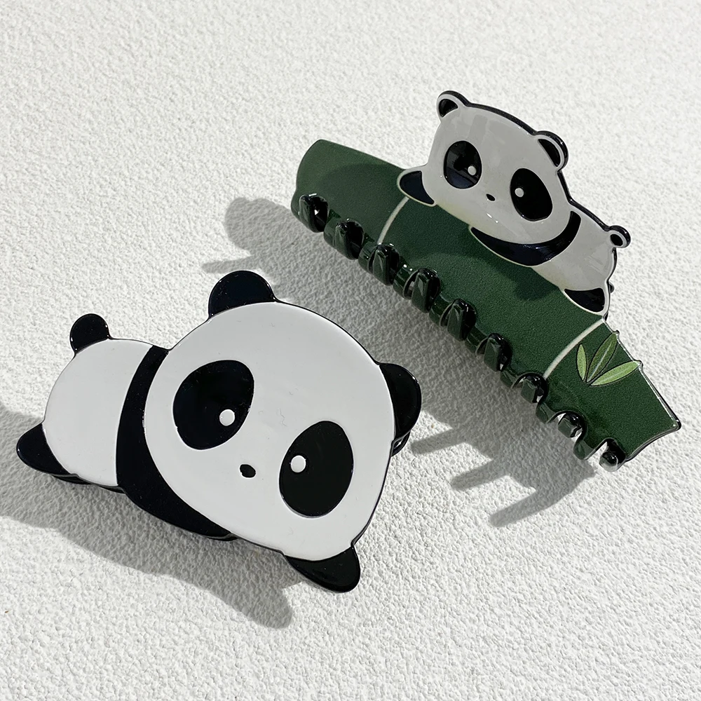 New Design Chinese Black White Panda Bamboo Acrylic Hair Clip Claw For Women Elegant Animal Hairpin Hair Accessories Gifts