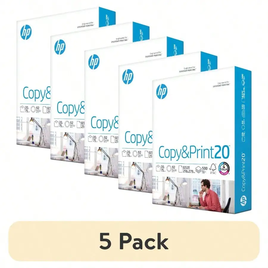 (5 pack) Printer Paper, 20 lb., 8.5 x 11, 1 ream (500 sheets)