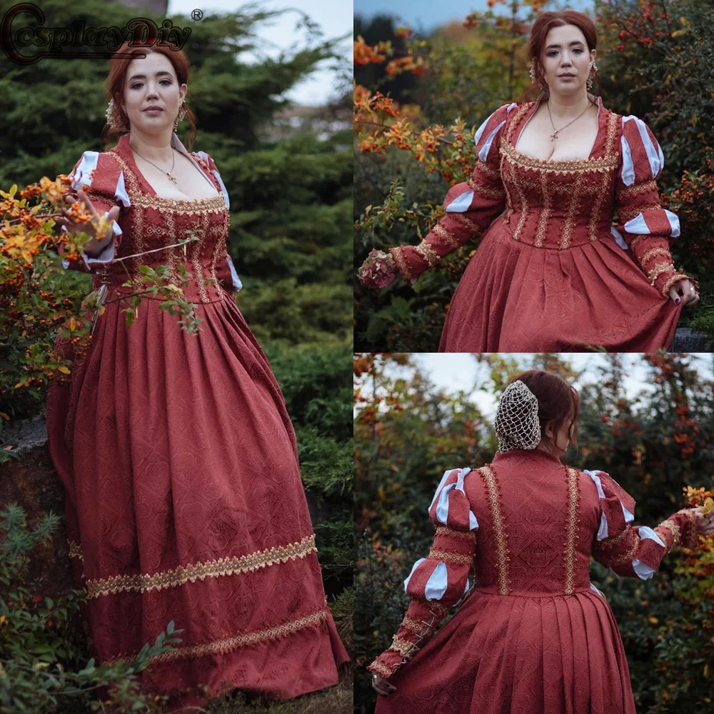 Cosplaydiy Vintage Red Renaissance Dress Historical women gown Dress Medieval Italian Renaissance costume Tudor Ren faire dress