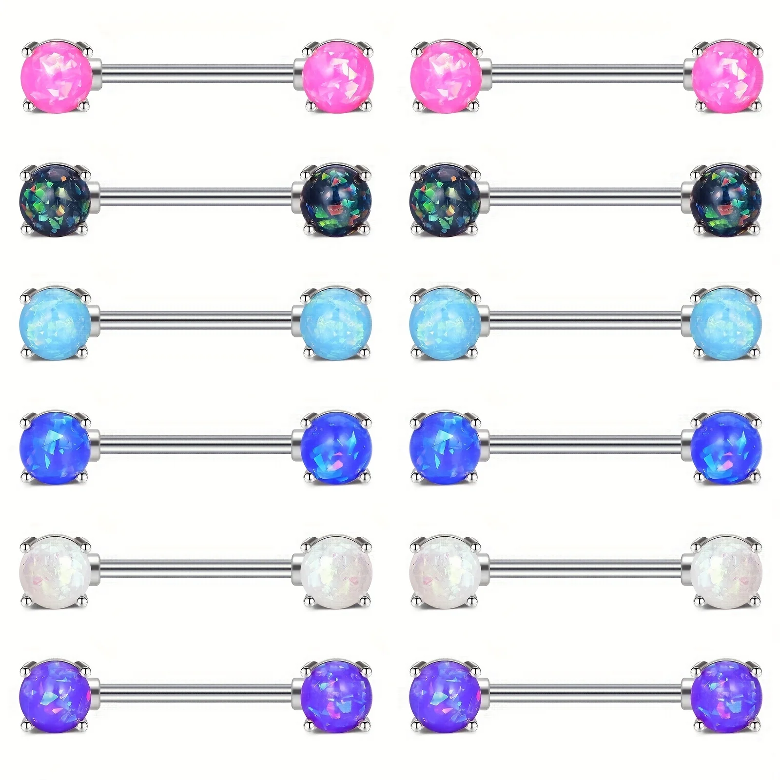 1 Pairs 14G Nipple Ring Set For Women Stainless Steel Nipple Piercing Jewelry Cute Ball Opal Piercing Jewelry