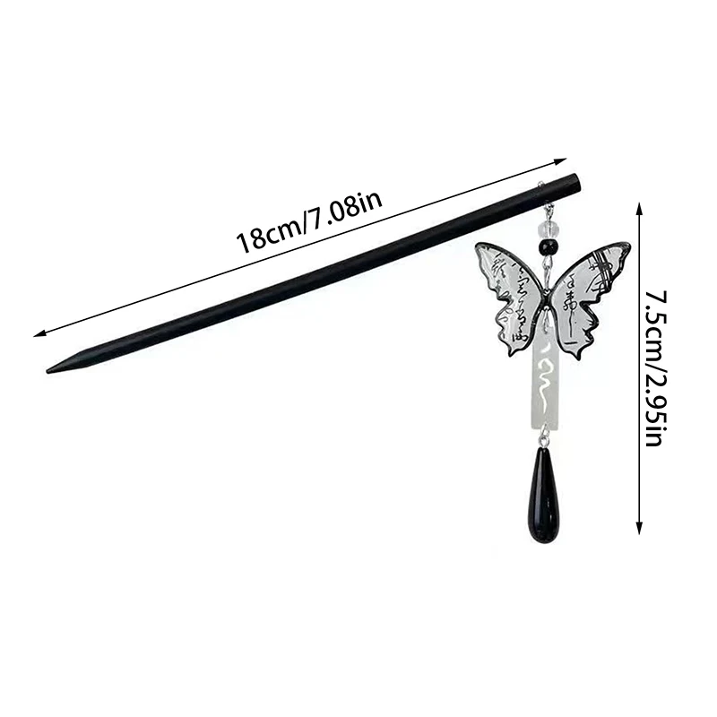 Retro Butterfly Hair Clips Chinese Style Calligraphy Butterfly Tassel Hairpin Women Wood Hair Sticks Chopstick Shaped Hairpin