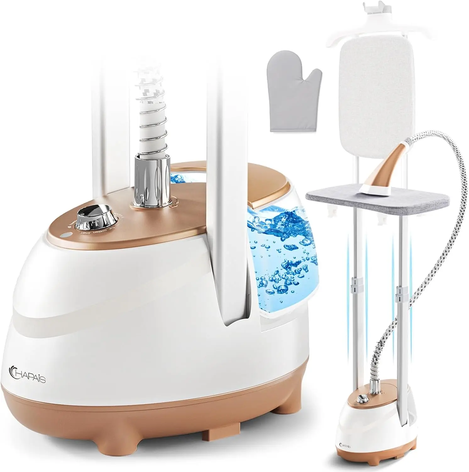 1800W Standing Garment Steamer with 30-Second Heat-Up, Adjustable Stable Double Rod, 2-in-1 Flat & Hanging Ironing, and 10 Fabric Steam Modes