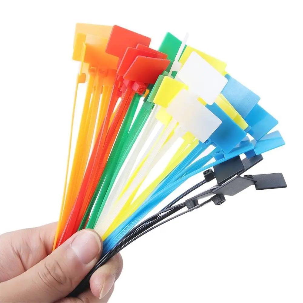 100Pcs Colorful Nylon Cable Ties Plastic Label Strapping Tape Easy Mark Tag Labels Self-locking Zip Ties Mesh Wire Marker Tools