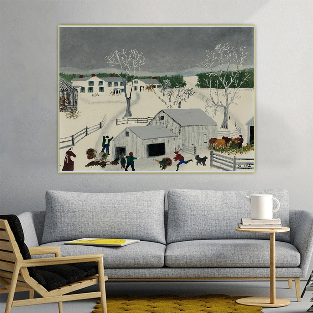 Anna Mary Robertson Grandma Moses《We have a turkey》Canvas Oil Painting Art Aesthetic Picture Wall Hanging Decor Home Decoration