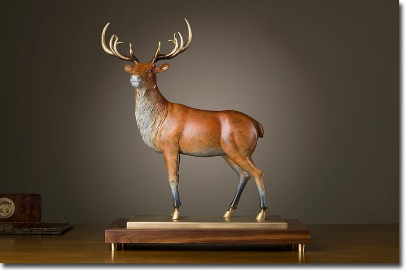 TOP Collection 45cm large Auspicious Christmas deer GIFT Home company GOOD LUCK animal copper Sculpture decoration