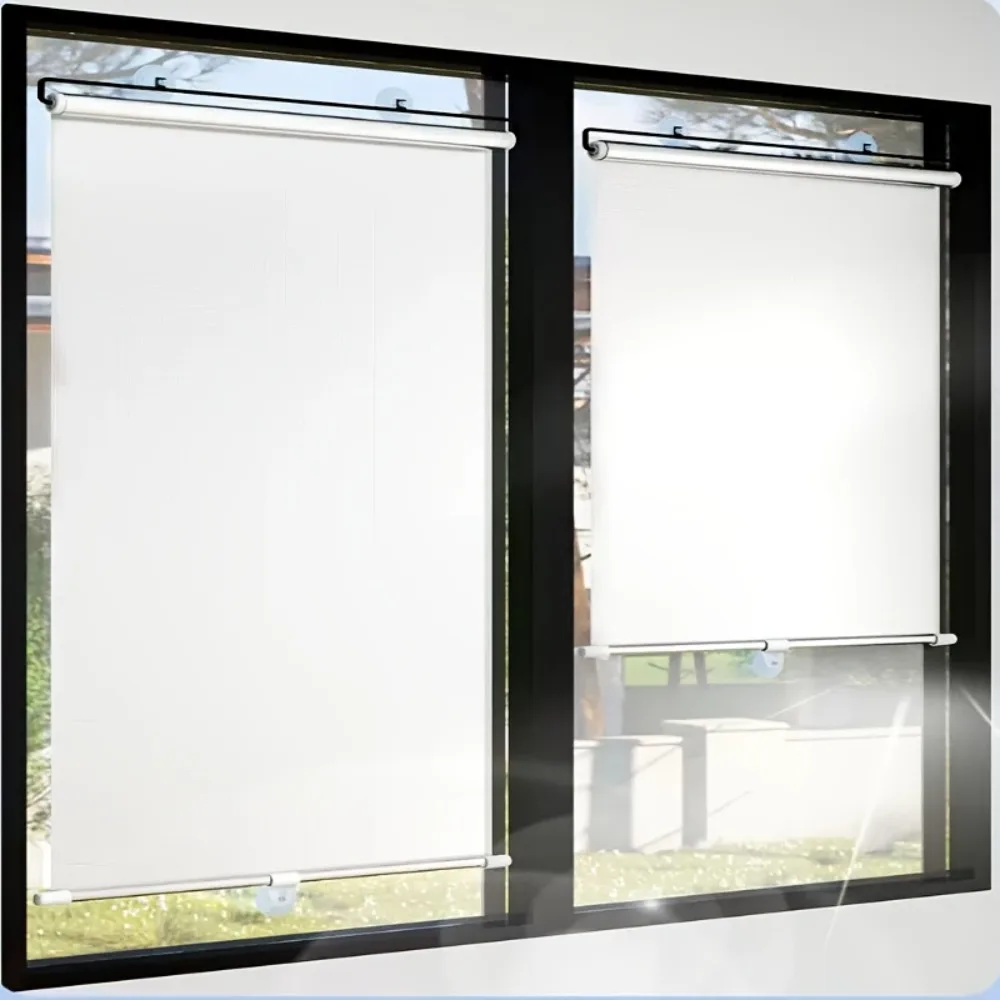 2-piece Modern Retractable Insulated Privacy Curtain Panel, Suitable for Home and Office Use