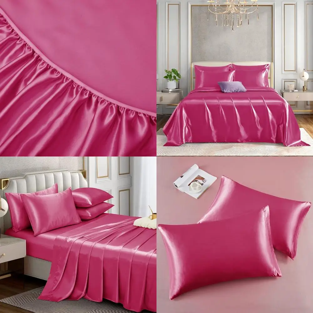 

Luxury Hot Pink Satin Queen Sheet Set with 16 Pocket, 1 Fitted, 1 Flat, 4 Pillowcases