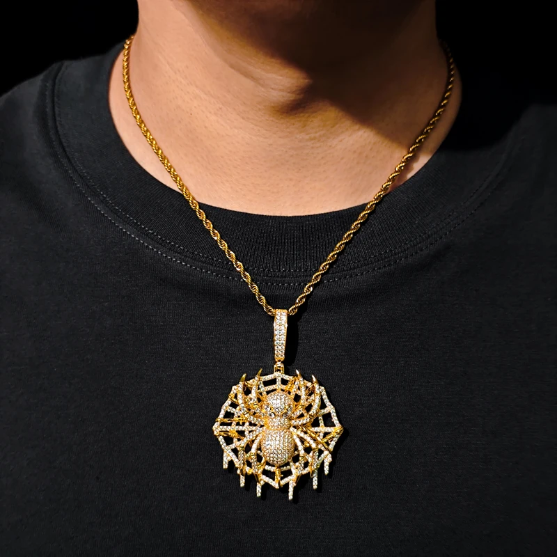 TUHE هايت الجودة VVS1 مويسانيتي العنكبوت قلادة 925 فضة قلادة للرجال الهيب هوب مجوهرات #4