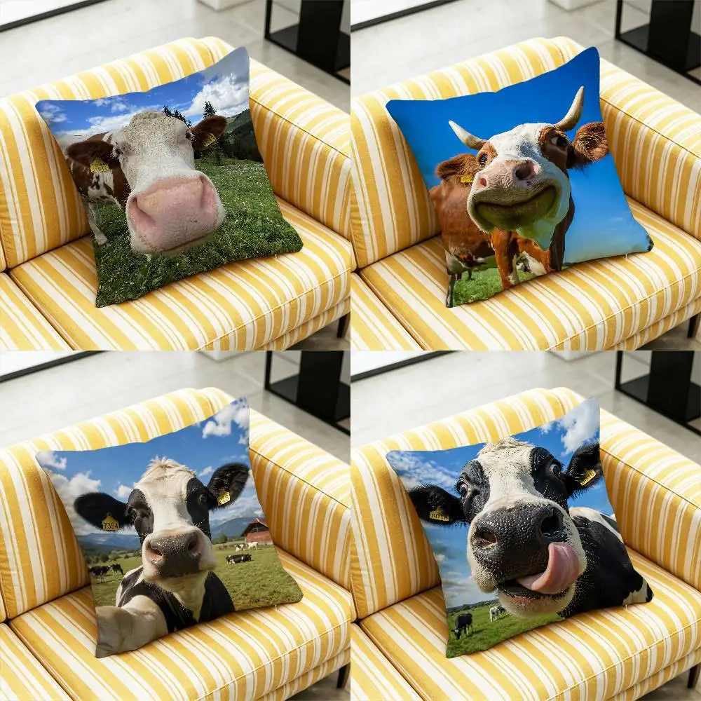 For Cute Milk Cow Bull OX Throw Pillow Case 30cm 50cm 45cm DIY Square Pillowcase Square Office Cushion Cover