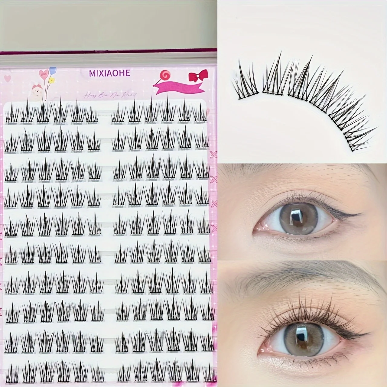Mixiaohe 120 Clusters Glue-Free Sunflower Lashes C Curl Natural DIY Lash for Beginners