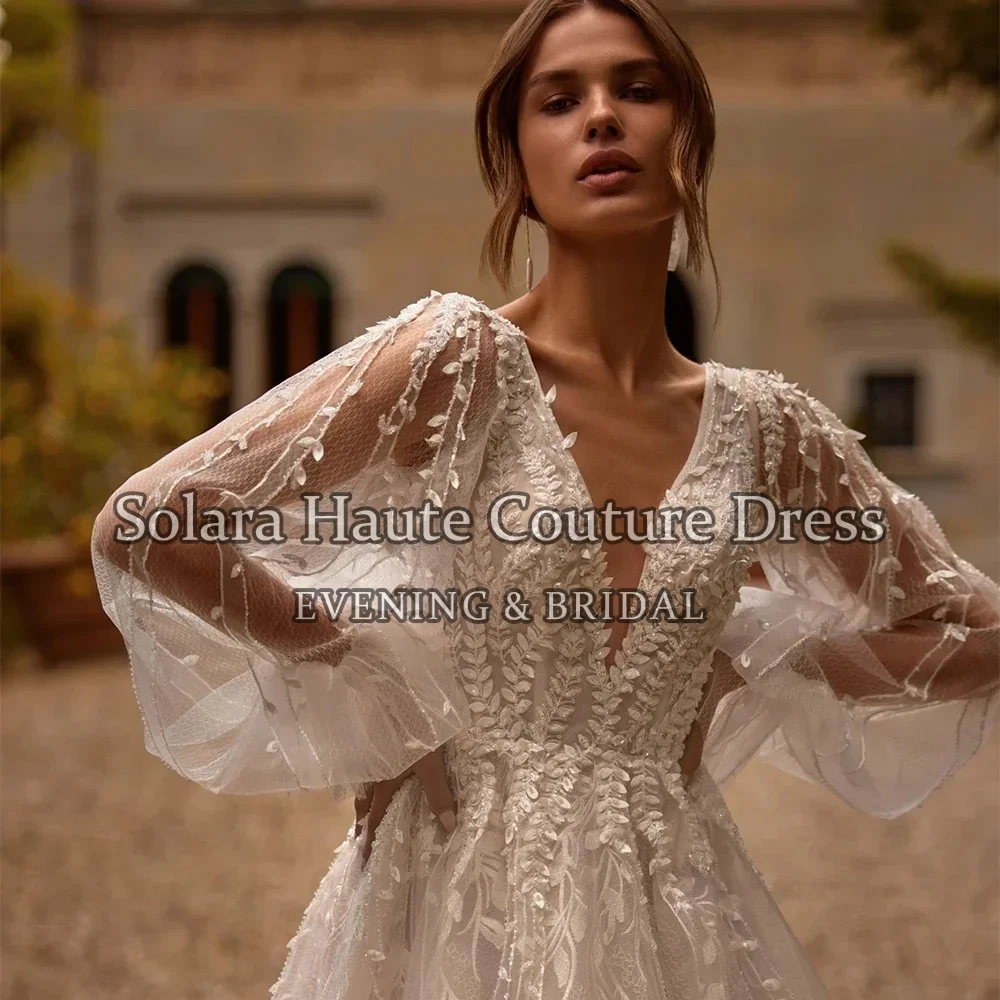 Exquisite Boho Wedding Dresses Gorgeous Bridal Gowns Lace Appliques Long Puff Sleeves Robes For Women Vestidos De Novia Customiz