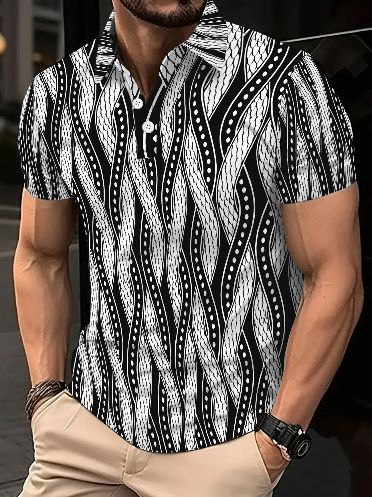 

Men's POLO shirt 2025 Summer New business casual fashion 3D printed lapel comfortable and breathable short-sleeved top