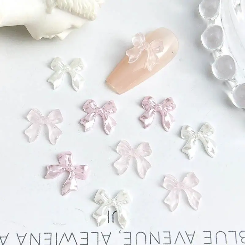 50pcs 3D Sweet Pearly Glossy Ribbon Bow Resin Nail Charms Ballerina Bow Tie Nail Art Decoration Nail Accessories Manicure 2030
