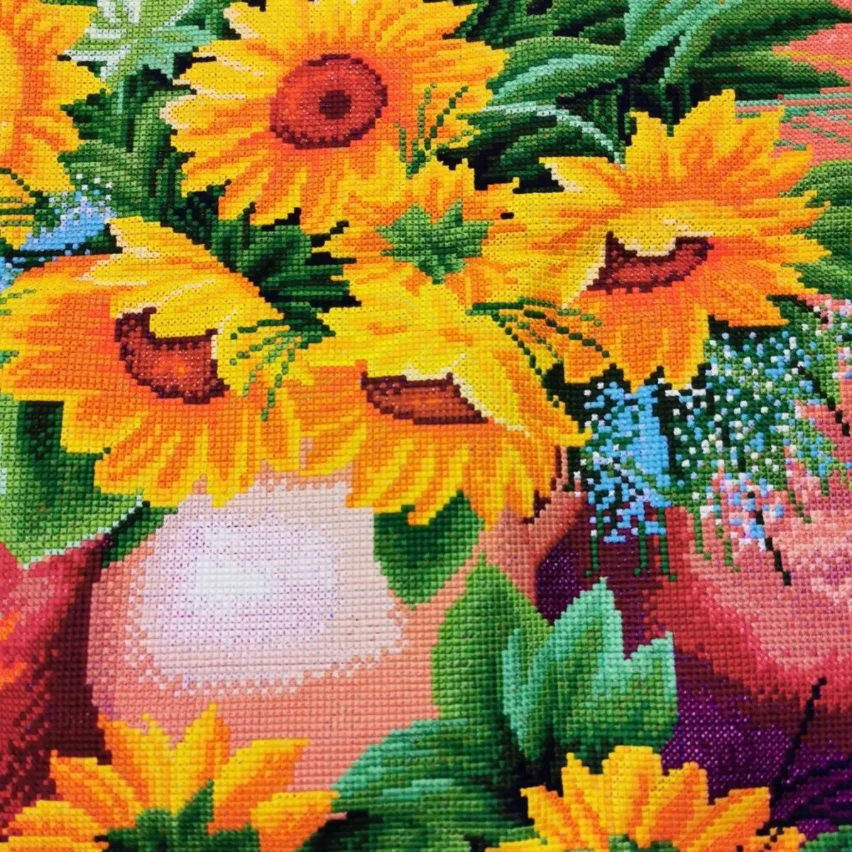 Bouteille en forme de cœur de tournesol brodée à la main, 58x80, belles fleurs, restaurant et étude, produit fini