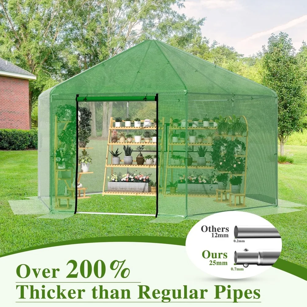 

13.4x13.4x8.8 FT Greenhouses for Outdoors, Heavy-Duty Green House for Outside, Walk in Winter Greenhouse with 180g Double Lay