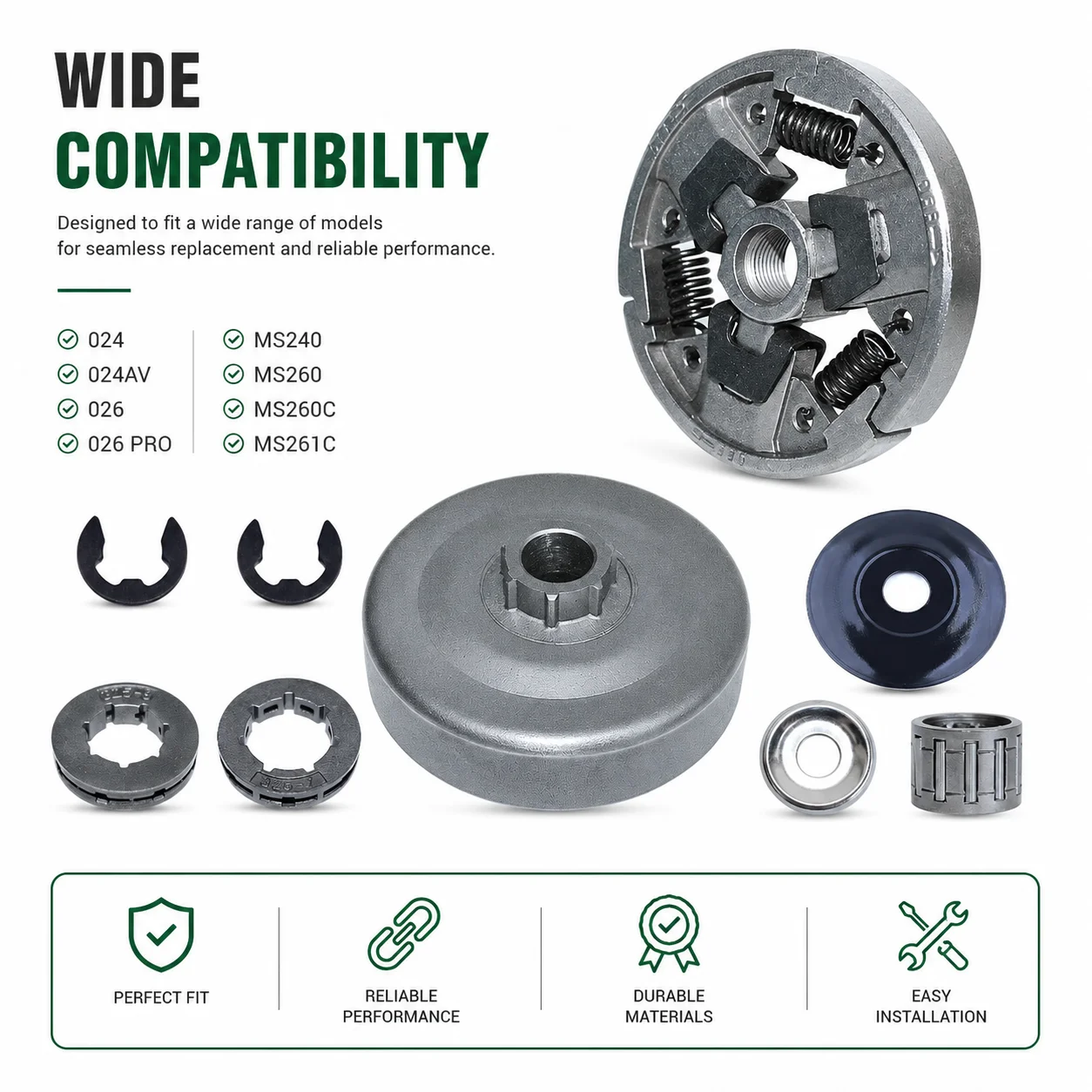 Clutch Drum Rim Sprocket Kit 325-7 325-8 Needle Bearing Washer for Stihl 026 MS260 024 MS240 Chainsaw Replace 1121 160 2051