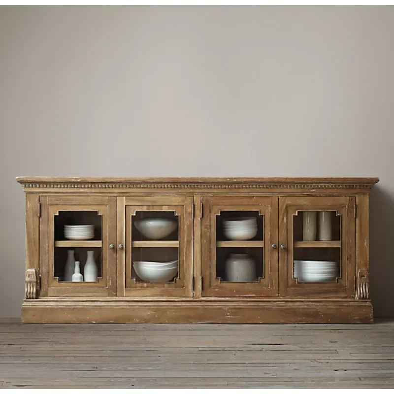 French rural retro solid wood locker, American simple oak porch cabinet