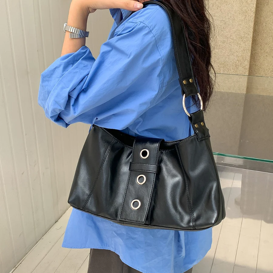 

Shoulder Bags Y2K Retro Style Handbags, Commuting Black Armpit Bag, Fashionable Ladies Cool Leather Underarm Bag bolsa feminina