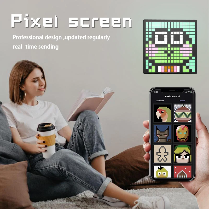 LED Matrix Pixel Display Smart Screen APP Control Programmable Night Light Digital Pixel Photo Frame Game Room Decor Table Lamp