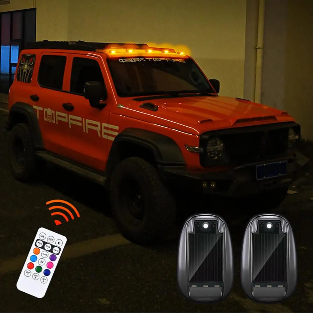 1/2/4x Solar Wireless LED Light Roof Mount Warning Anti-Collision Pilot Light IP67 Waterproof Cover Car Accessories