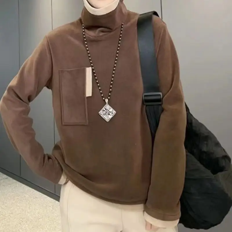 

Двусторонний бархатный пуловер Melad с капюшоном, искусственная рубашка из двух частей с высоким воротником, повседневный теплый топ