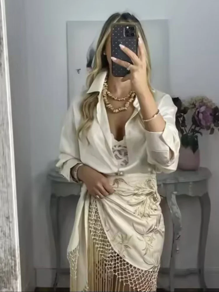 HH Gonna longuette casual asimmetrica con nodo a vita alta con temperamento femminile ricamato alla moda da donna