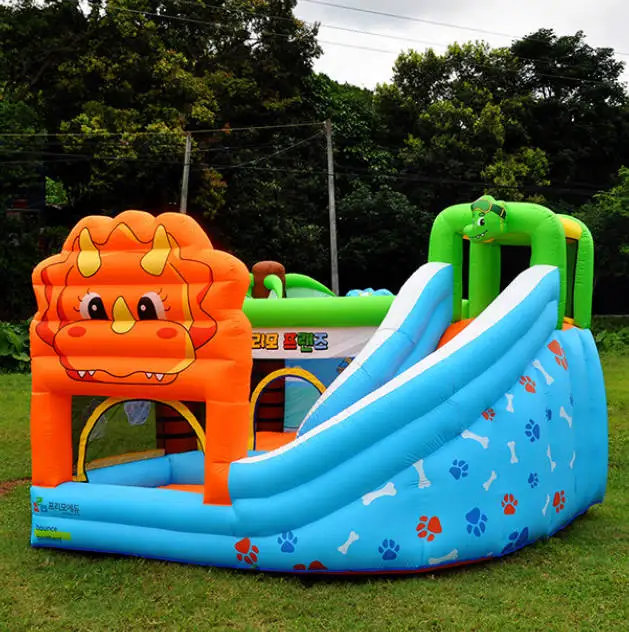 عامل أمان عالي شعار مخصص تحت عنوان الأسد الغابة شريحة قلعة قابلة للنفخ ومجموعة ترامبولين شعار قابل للنفخ #3